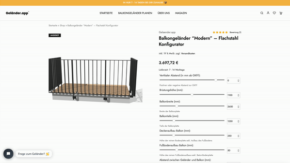 CAD/CAM Automation: 3D-Konfigurator und automatische Konstruktion bei einem Balkongeländer.
